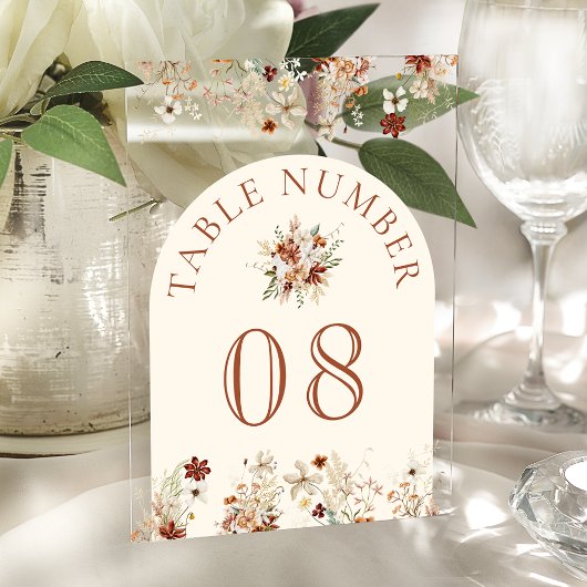 Terracotta Wildflower Cream Acrylic Table Number Acryleinladungen