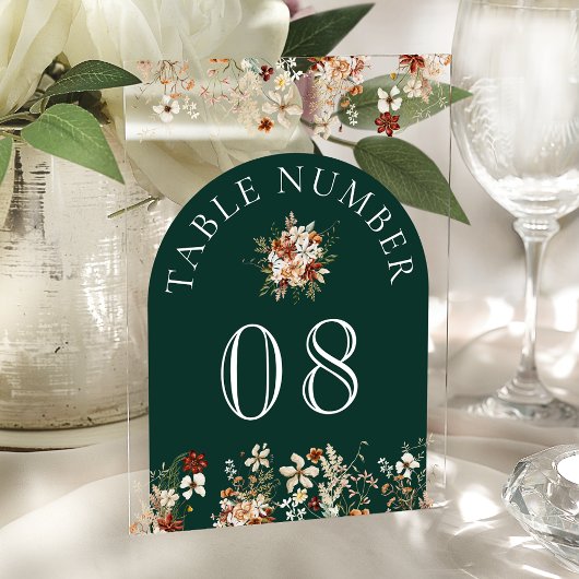 Terracotta Wildflower Emerald Acrylic Table Number Acryleinladungen