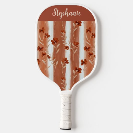 Terracotta Wildflower Mongram Name  Boho Pattern Pickleball Schläger (Rückseite)