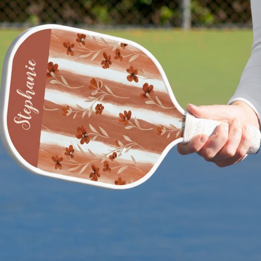 Terracotta Wildflower Mongram Name Boho Pattern Pickleball Schläger