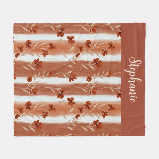 Terracotta Wildflower Monogram  Fleecedecke (Vorderseite (Horizontal))