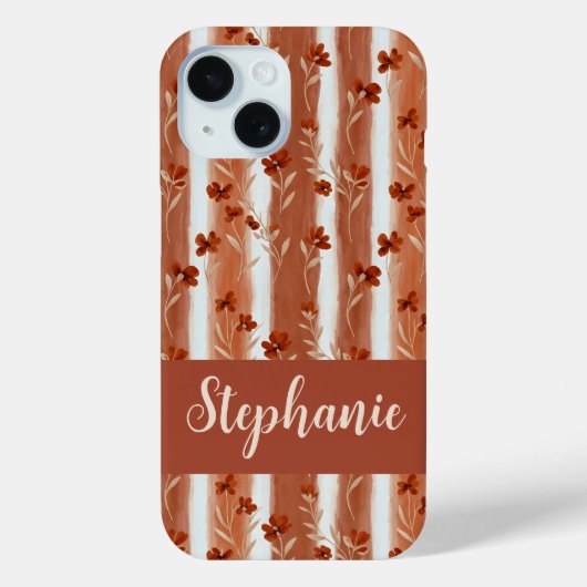 Terracotta Wildflower Monogram Name Boho Case-Mate iPhone Hülle (Rückseite)