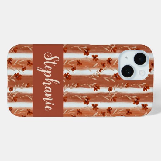 Terracotta Wildflower Monogram Name Boho Case-Mate iPhone Hülle (Rückseite (Horizontal))