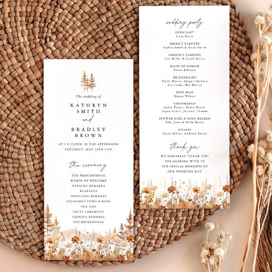 Terracotta Wildflower Mountain Wedding Ceremony Programm