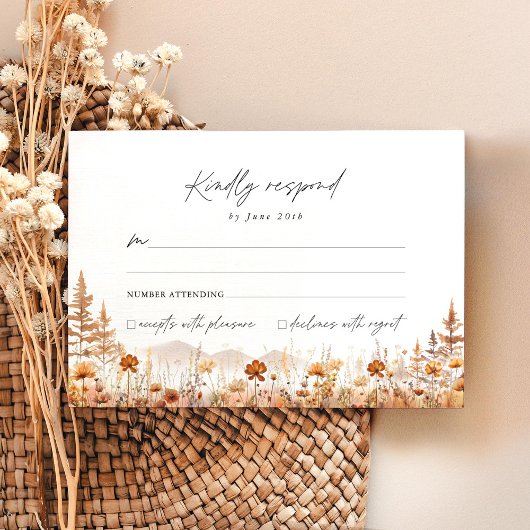 Terracotta Wildflower Mountain Wedding RSVP Karte