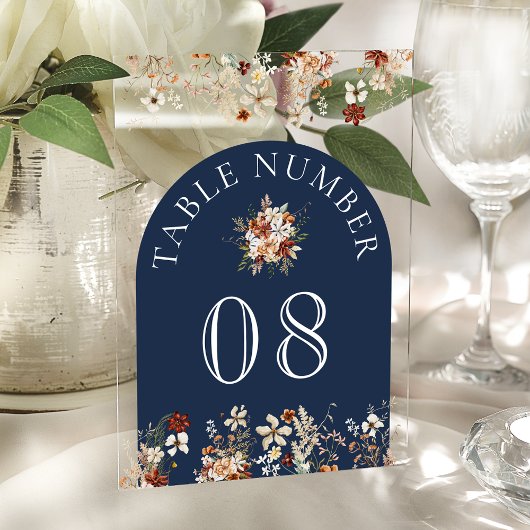 Terracotta Wildflower Navy Acrylic Table Number Acryleinladungen