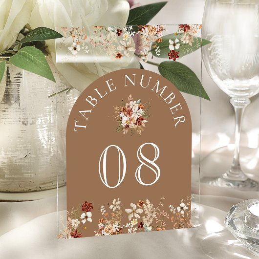 Terracotta Wildflower Tan Acrylic Table Number Acryleinladungen