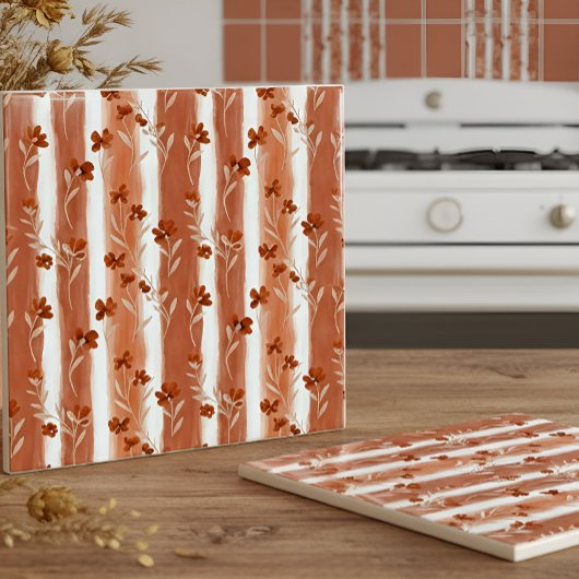 Terracotta Wildflower Vertical Stripe Boho Pattern Fliese