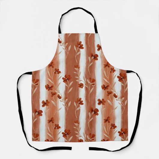 Terracotta Wildflower Vertical Stripe Boho Pattern Schürze (Vorderseite)