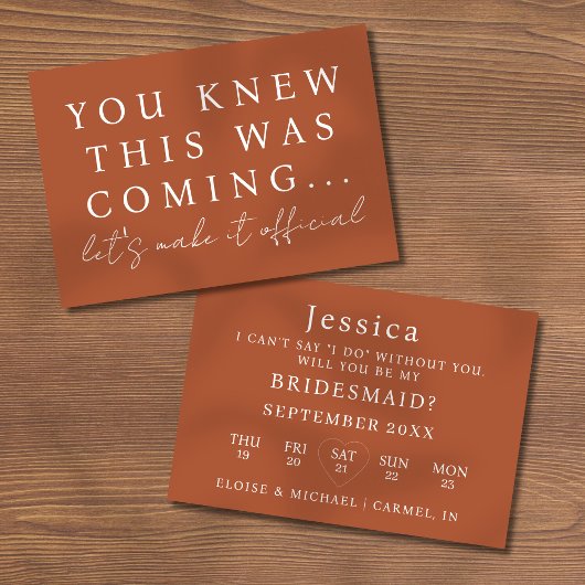 Terracotta Will You Be My Bridesmaid Proposal Card Einladung