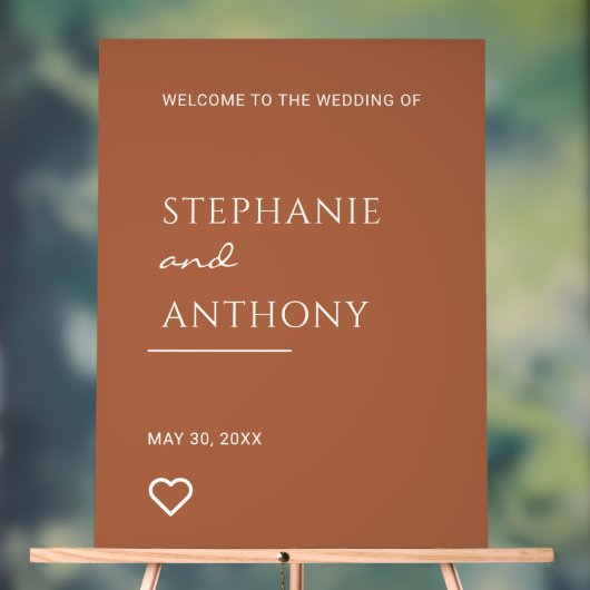 Terracotta with Heart Modern Wedding Acrylschild (Neutral)