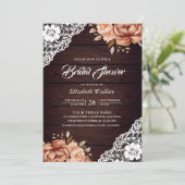 Terracotta Wood Floral Foto QR Code Brautparty Einladung (Stehend Vorderseite)