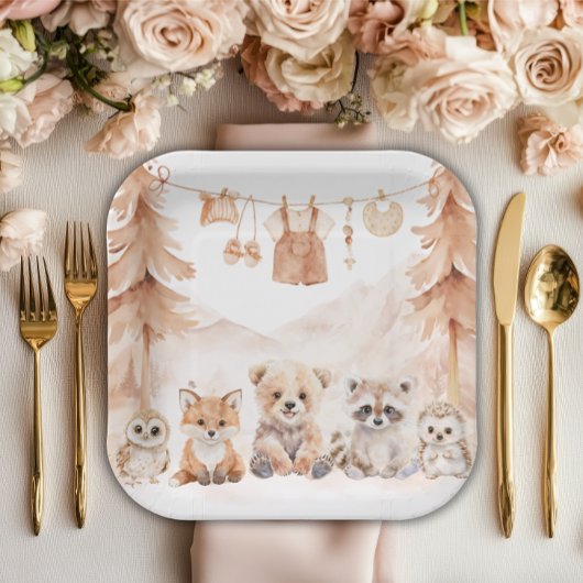 Terracotta Woodland Adventure Awaits Baby Shower Pappteller