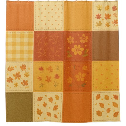 Terracotta Yellow Patchwork Quilt Rustikales Bauer Duschvorhang (Vorderseite)