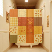 Terracotta Yellow Patchwork Quilt Rustikales Bauer Duschvorhang