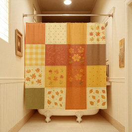 Terracotta Yellow Patchwork Quilt Rustikales Bauer Duschvorhang