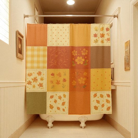 Terracotta Yellow Patchwork Quilt Rustikales Bauer Duschvorhang