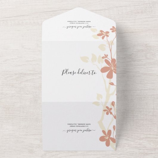 Terracotta Zweig mit Blume Initialen Hochzeit All In One Einladung (Außenbereich)