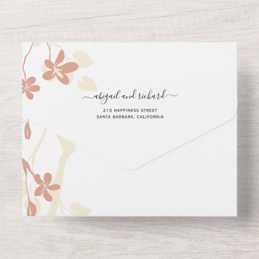 Terracotta Zweig mit Blume Initialen Hochzeit All In One Einladung (Rückseite)