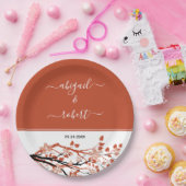 Terracotta Zweig mit dunkelpfirsichfarbenen Blume Pappteller (Party)