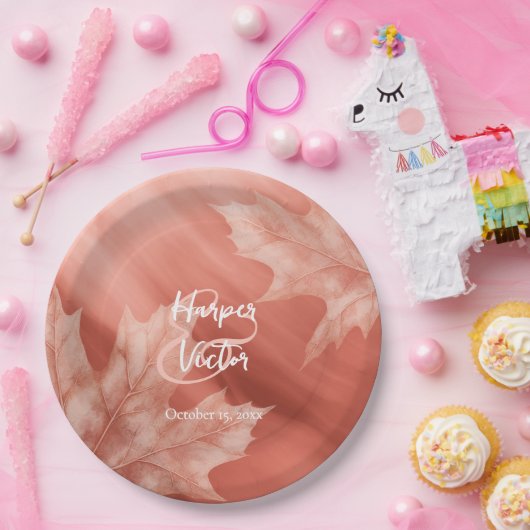 Terrakotta-Ahorn-Blätter Hochzeit im Herbst Pappteller (Party)