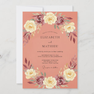 Terrakotta-Alte-Rosen-Kranz-Hochzeit Einladung