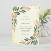 Terrakotta-Amblatt-Hochzeit Einladung (Stehend Vorderseite)
