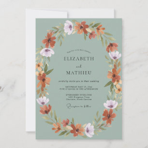 Terrakotta-Amethyst-Kranz-Hochzeit Einladung