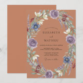 Terrakotta-Amethyst-Kranz-Hochzeit Einladung (Vorne/Hinten)