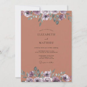 Terrakotta-Amethyst-Pfingstrosen-Hochzeit Einladung