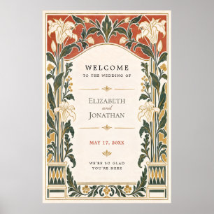 Terrakotta Art Nouveau Liliien Hochzeits Willkomme Poster