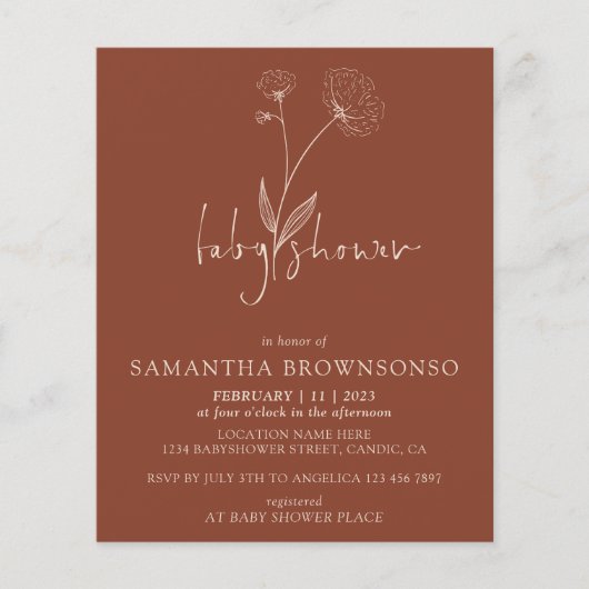 Terrakotta-Baumwoll-Blumen-Baby-Sprinkle Flyer (Vorne)
