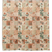Terrakotta Beige Patchwork-Quilt Rustikale Blumenm Duschvorhang (Vorderseite)