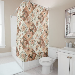 Terrakotta Beige Patchwork-Quilt Rustikale Blumenm Duschvorhang