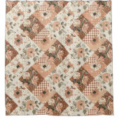 Terrakotta Beige Patchwork-Quilt Rustikale Blumenm Duschvorhang (Vorderseite)