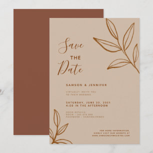 Terrakotta-Blatt Save the Date Virtuelle Hochzeit Einladung