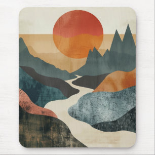 Terrakotta-Blau-Gebirgs-Sonnenuntergangs-Fluss-Lan Mousepad