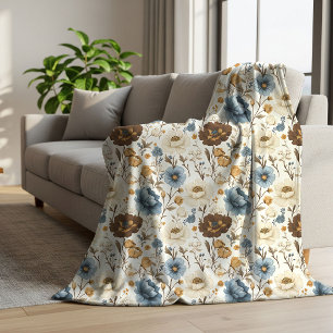 Terrakotta Blaue Blumen Üppiger Bohemian-Stil   Sherpadecke