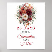 Terrakotta Blumen Boho Brautparty Countdown Poster (Vorne)