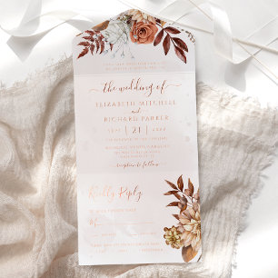 Terrakotta-Blumen-Boho-Herbsthochzeit All-in-One-Einladung