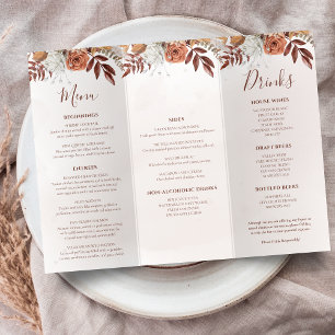 Terrakotta-Blumen Boho-Herbsthochzeit Trifold-Menü