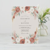Terrakotta-Blumen-Boho-Hochzeit Einladung (Stehend Vorderseite)