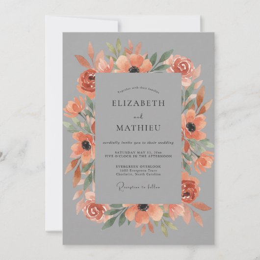 Terrakotta-Blumen-Bürstenstrich-Hochzeit Einladung (Vorderseite)