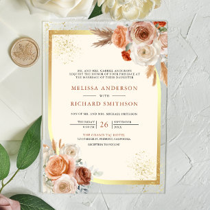 Terrakotta-Blumen-Creme-Goldene Hochzeit Acryleinladungen