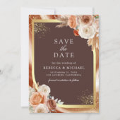 Terrakotta Blumen Espresso Braun QR Code Hochzeit Save The Date (Vorderseite)