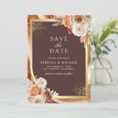 Terrakotta Blumen Espresso Braun QR Code Hochzeit Save The Date (Stehend Vorderseite)