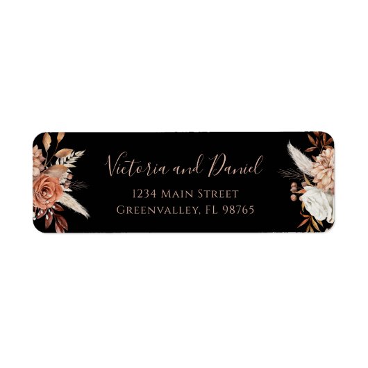 Terrakotta-Blumen fallen schwarze Hochzeitsadresse (Vorne)