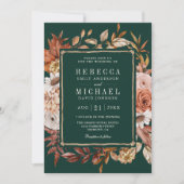 Terrakotta-Blumen-Foto-QR-Code-Smaragd-Hochzeit Einladung (Vorderseite)