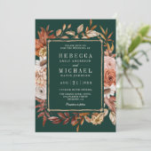 Terrakotta-Blumen-Foto-QR-Code-Smaragd-Hochzeit Einladung (Stehend Vorderseite)