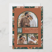 Terrakotta-Blumen-Foto-QR-Code-Smaragd-Hochzeit Einladung (Rückseite)